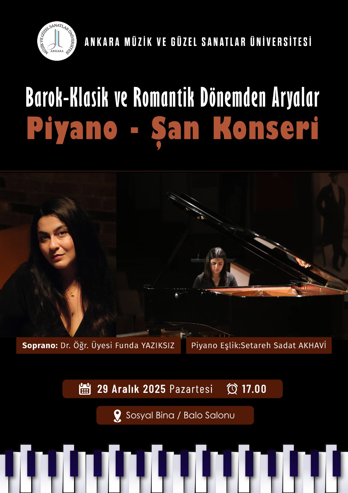 'Barok-Klasik ve Romantik Dönemden Aryalar' Piyano - Şan Konseri Afiş