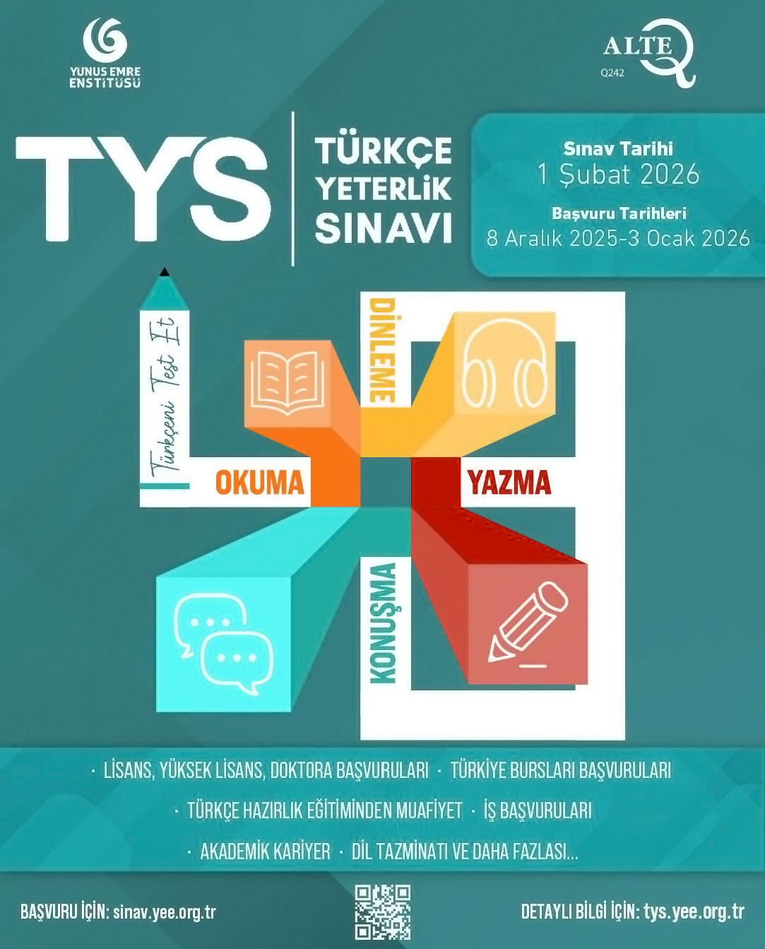 Yunus Emre Enstitüsü Başkanlığı Türkçe Yeterlik Sınavı Başvuru Duyurusu Afiş