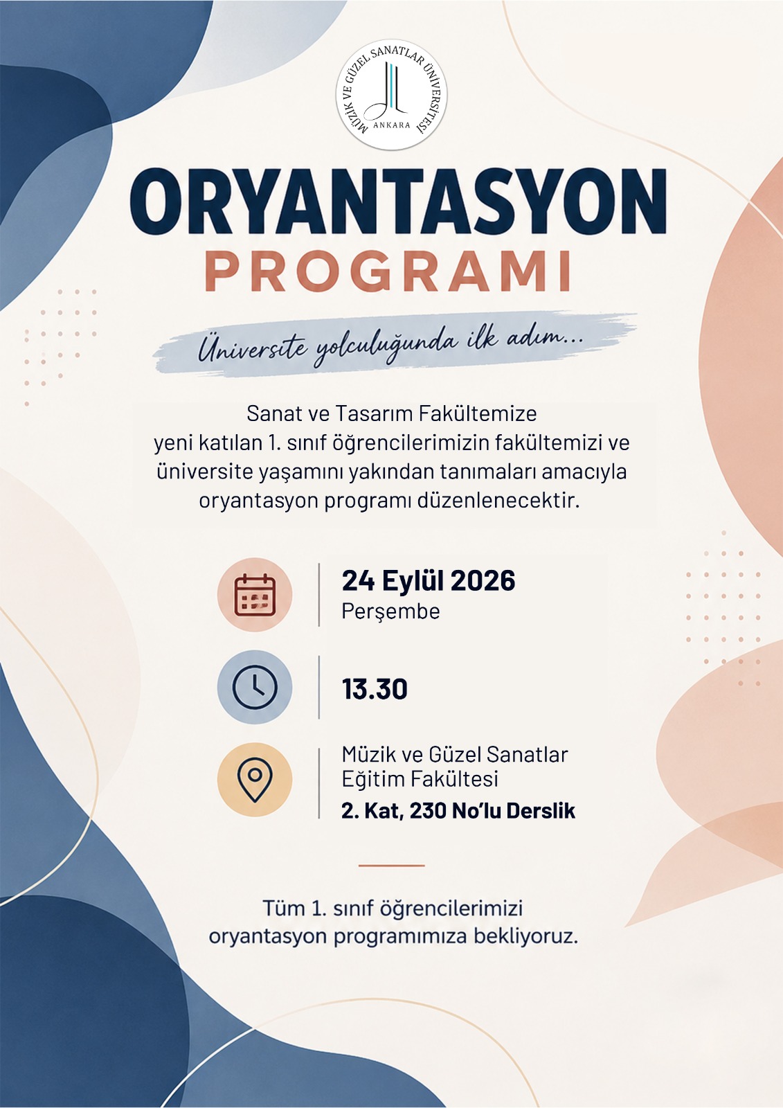 Sanat ve Tasarım Fakültesi 2026-2027 Eğitim-Öğretim Yılı Oryantasyon Programı