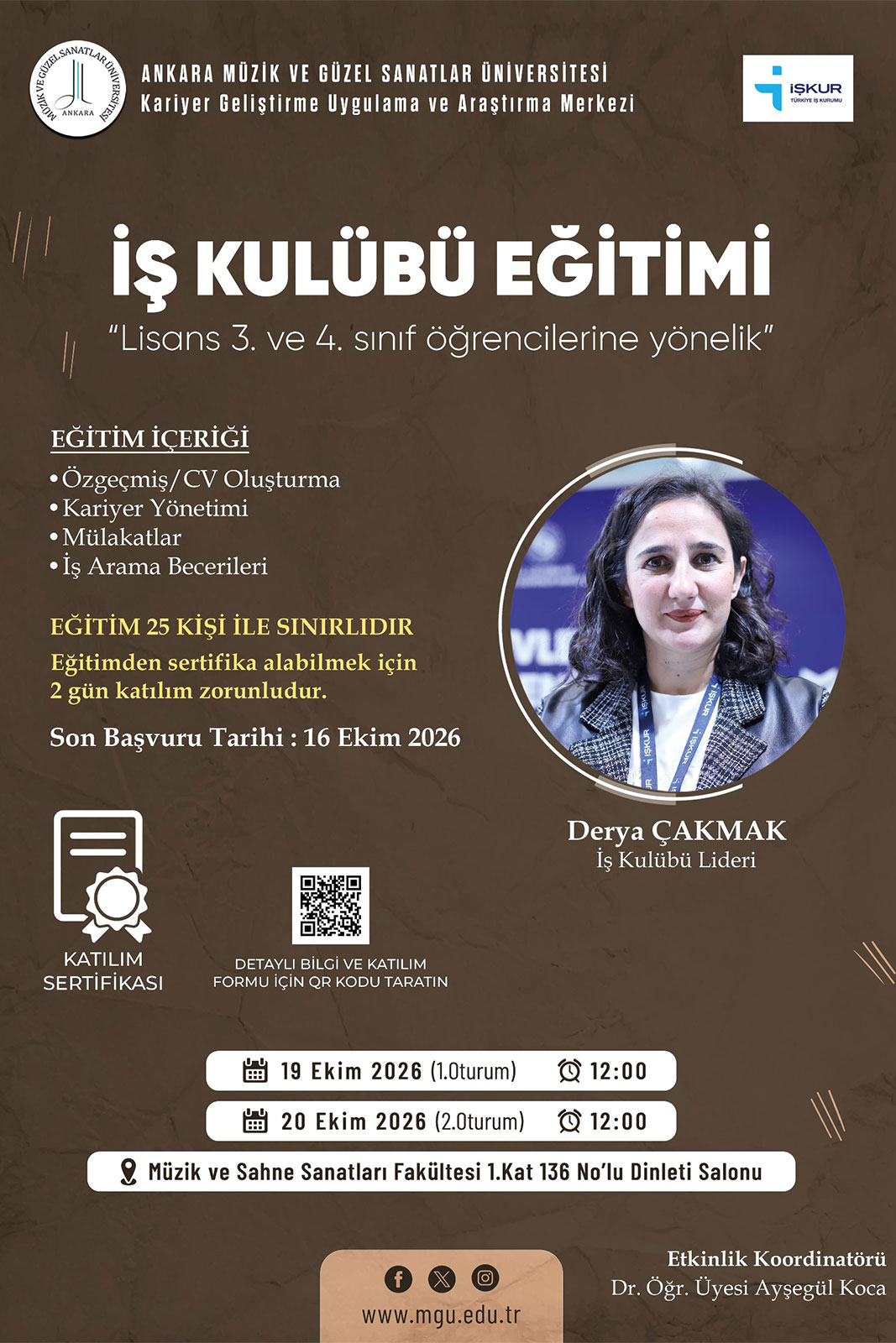 Lisans 3. ve 4. Sınıf Öğrencilerine Yönelik İş Kulübü Eğitimi Afiş (2026)